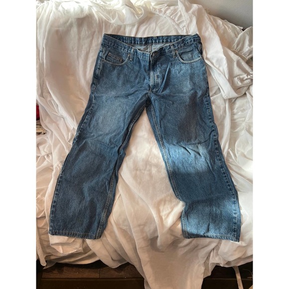 M Thick Straight Leg Work Blue Jeans Mens 36x28 - Picture 1 of 5
